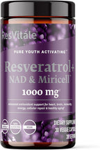 ResVitále Resveratrol + NAD & Miricell 1000 mg - Advanced Antioxidant Support for Brain, Heart, Energy & More - 30 Veggie Capsules (30 Servings)