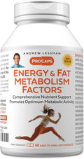 ANDREW LESSMAN Energy and Fat Metabolism Factors 60 Capsules - Promotes Optimum Fat Burning and Energy Metabolism, with Carnitine, Green Tea, Guarana, Ginseng, B-Complex. Easy to Swallow Capsules
