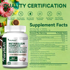 L-Arabinose 7-in-1 Metabolism Supplement | White Kidney Bean Extract, Collagen & Probiotics | Carb Block, Gut Balance & Skin Glow Support | cGMP & NSF - 60 Tablets
