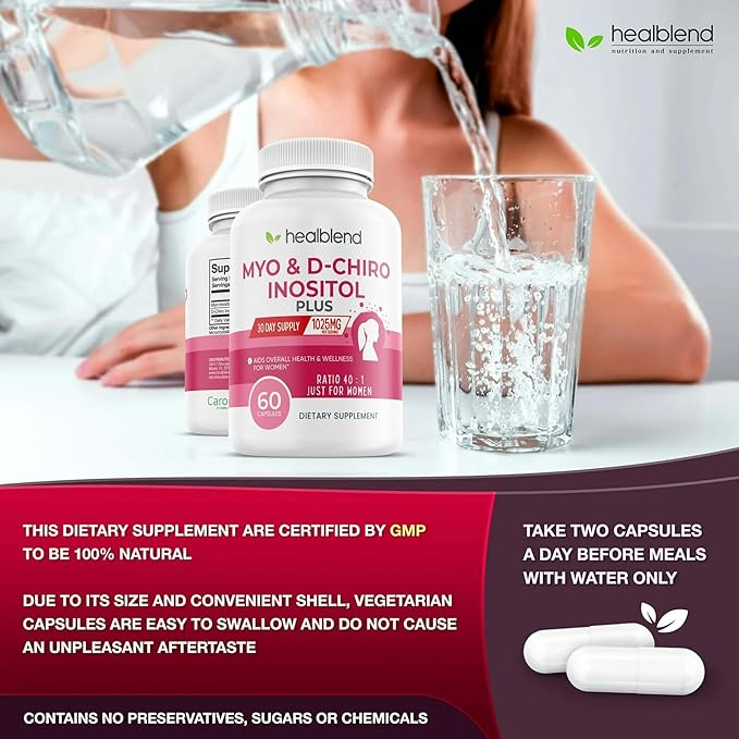 Myo & D-Chiro Inositol Plus Supplement Blend, Hormonal Balance, Healthy Ovulation and Overall Wellness Support for Women, Fertility and Pregnancy Health, 60 Capsules