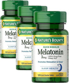 Nature's Bounty Melatonin, Promotes Relaxation & Sleep, 100% Drug Free Sleep Aid, 3 mg, 120 Quick Dissolve Tablets (Pack of 3)