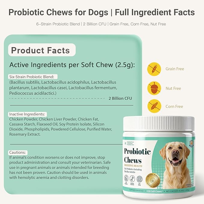 Probiotics for Dogs - Soft Chews for Yeast Infection, Digestive Health & Immune Support Promotes Balanced Gut Flora & Healthy Skin