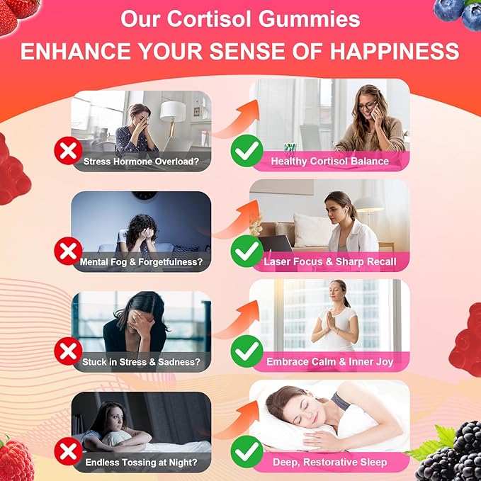 Cortisol Supplements for Women & Men, 13 in 1 Cortisol Detox, Cortisol Manager Reducer with Ashwagandha, Magnesium, L-Theanine, Cortisol Balance Gummies-Hormone Balance, Focus, Calm, zzZ, 120 Cts