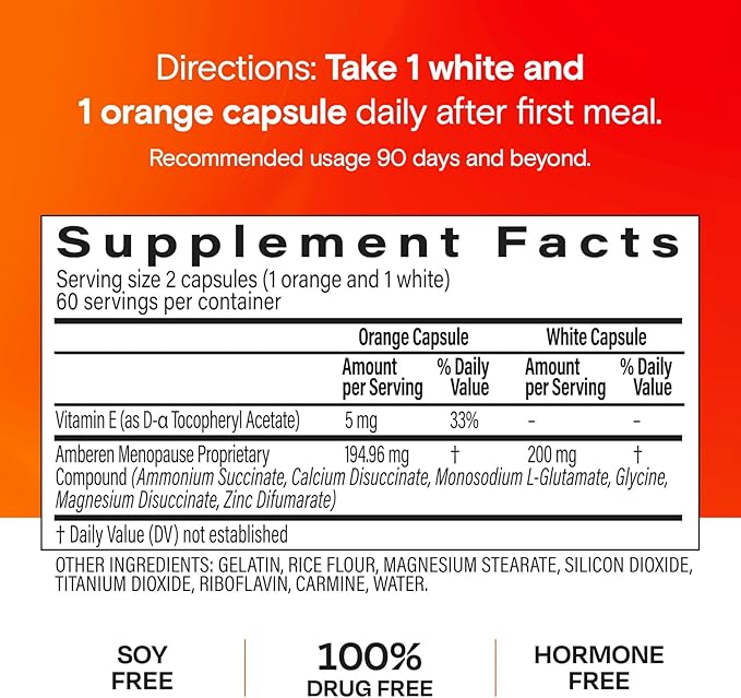 Amberen Menopause Supplement for Women, 120 Capsules, Clinically Proven, Helps Support Hormone Balance, Helps Relieve 12 Menopause Symptoms: Hot Flashes, Night Sweats, Mood Swings and More