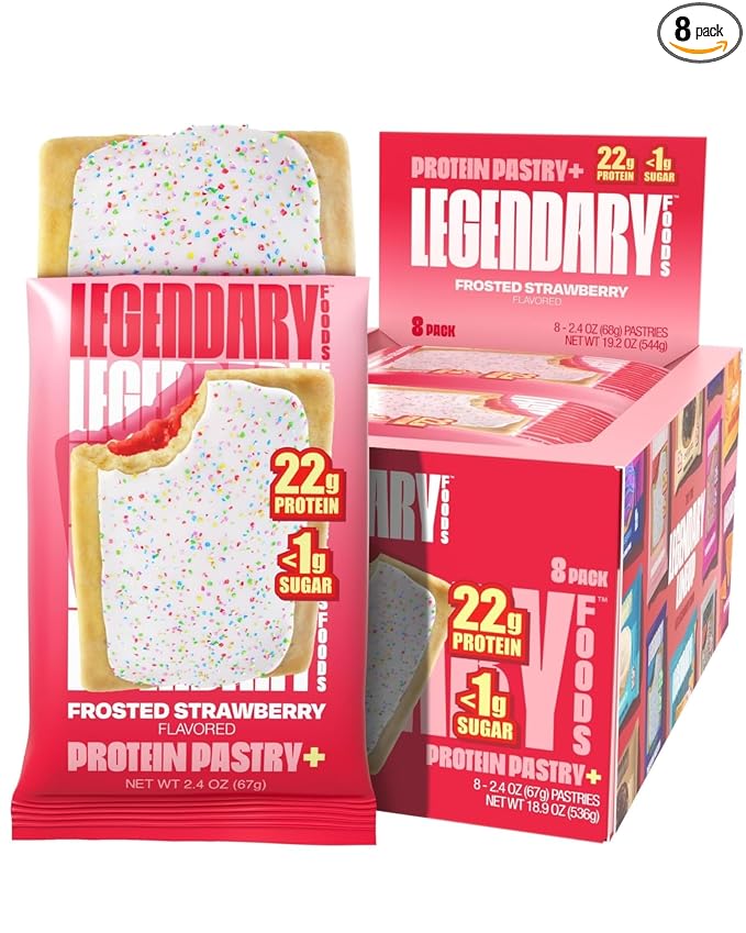 Legendary Foods 22g Protein Pastry 0g Added Sugar, Low Carb, Gluten Conscious, Keto Snack, Ideal for Glucose Management, Includes Whey Protein Isolate, 8 Pack Frosted Strawberry