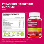 Potassium Magnesium Gummies - Magnesium Glycinate B6,D3 & Potassium Citrate for Leg Cramps,Muscle,Electroyte for Adults Kids,Sugar-Free - 60 Raspberry Gummies