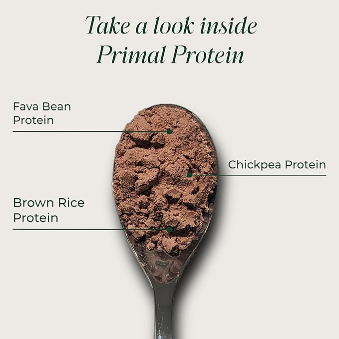 Primal Harvest Vegan Protein Powder for Nutritional Weight Support 20g Plant-Based Protein Per Serving from Fava Beans Chickpeas & Rice Chocolate Flavor 405g Gluten-Free Soy-Free No Added Sugar