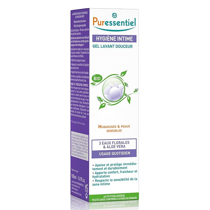 Puressentiel Feminine Wash Ph Balance Vaginial Cleanser Gel for Womens Hygiene 99.6 Natural Origin Organic Vegan EcoCertified Made in France 16.5 fl oz, Rose, 16.9 Ounce