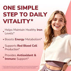 Iron Supplement for Women & Men, 65 mg, Ferrous Sulfate, Vitamin C, D3, B6, B12, Folate, Beet Root, Spinach, Pumpkin Seeds, Nettle, for Red Blood Cell & Energy Production, 120 Tablets