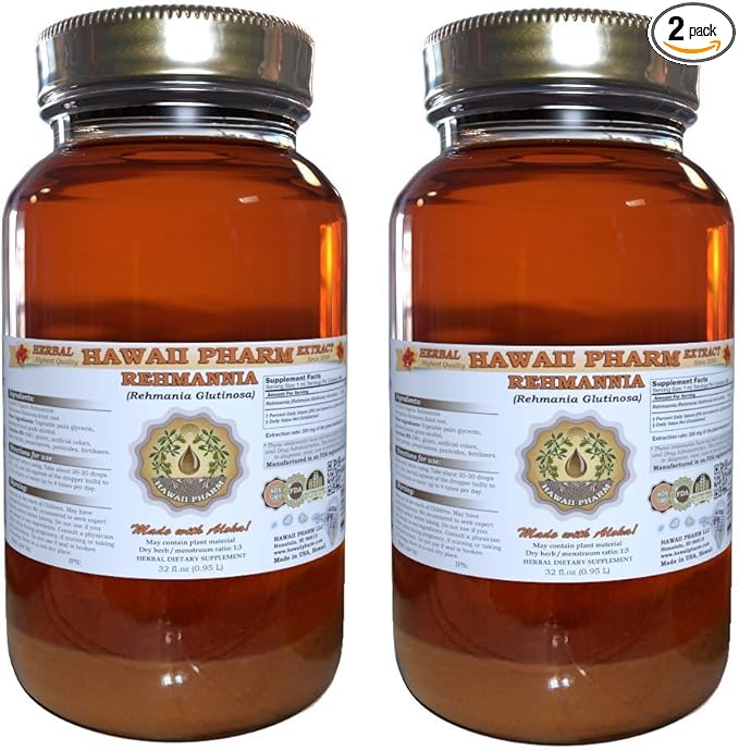 Hawaii Pharm Rehmannia Liquid Extract, Tincture, Herbal Supplement, Made in USA, 2x32 fl.oz