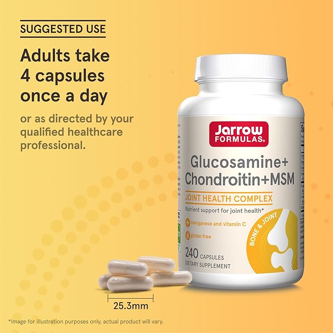 Jarrow Formulas Glucosamine + Chondroitin + MSM Capsules, Joint Support Supplement with Vitamin C and Manganese, 240 Capsules, 60 Day Supply, Pack of 12