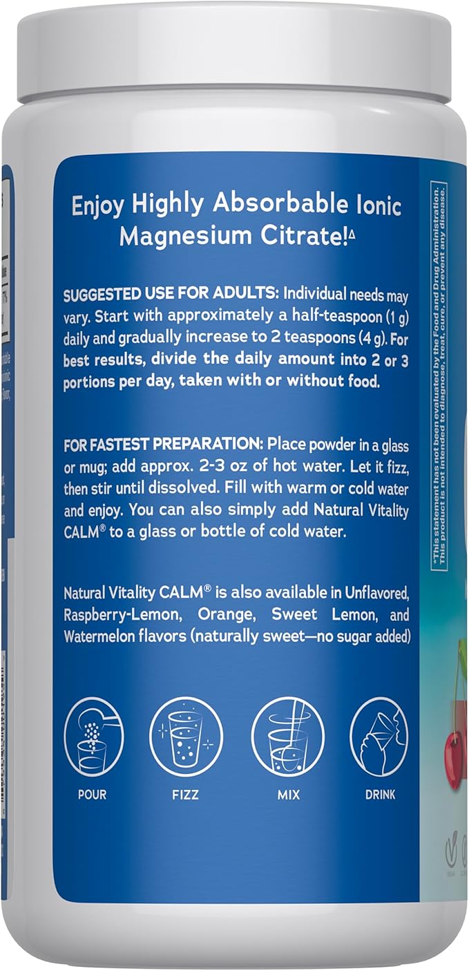 Natural Vitality Calm Magnesium 16 oz Powder | Relaxing Drink Mix | Cherry Flavored Supplement | 325mg Per Serving | Non-GMO, Gluten-Free & Vegan