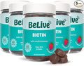 BeLive Biotin Gummies - Skin, Nails & Hair Vitamins with A, C, D, E, B12, Zinc, Folate & Inositol, Biotin Supplement for Anti-Aging, Energy & Collagen Boost, Multivitamin Gummies - Strawberry | 5-Pack