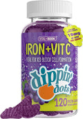 Vital+Boon - Iron with Vitamin C & B12 Gummies (120 Count) Vital for Red Blood Cell Formation | Gum Drop Grape Real Pectin Fruit Chew Supplements | Vegan, Non-GMO, Gluten Free & Gelatin Free