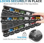 Extra Large Weekly Pill Organizer 7 Day - Portable Daily Pill Box with 7 Detachable Compartments, Vitamin Holder and Medicine Organizer for Supplements, Home and Travel, Black