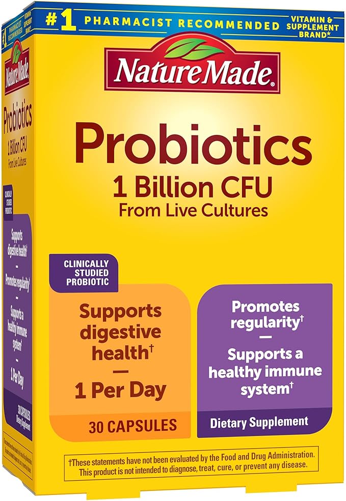 Nature Made Probiotics for Women and Men, Probiotic Capsules 1 Billion CFU from Live Cultures for Immune & Digestive Support, 30 Capsules, 30 Day Supply