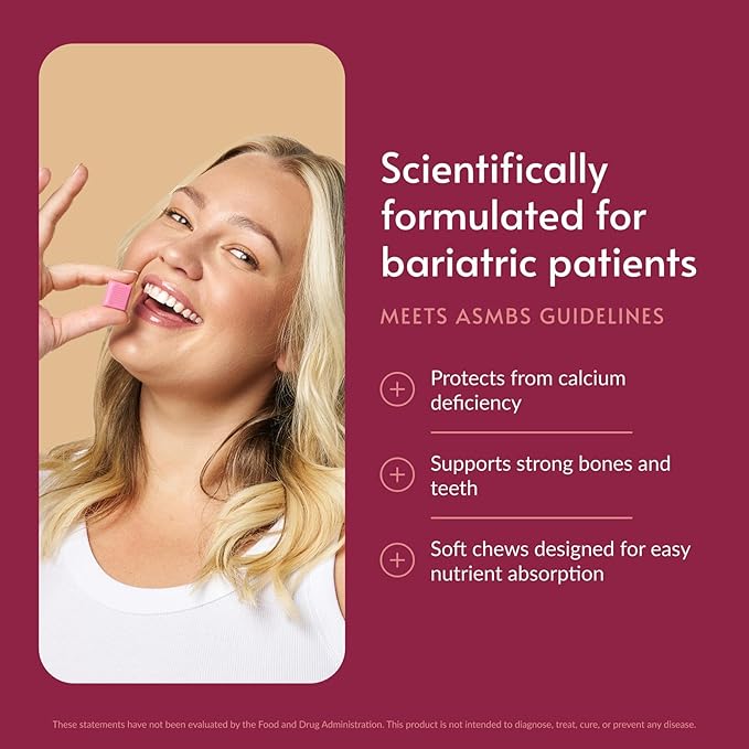 Bariatric Advantage Calcium Citrate Chewy Bites 500 mg - Highly Absorbable & Digestible - Vitamin D3 - Easily Chewable Calcium Supplement - Assorted Fruit - 90 Count