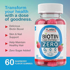 Biotin Gummies Sugar Free – 5,000 mcg High Potency Biotin for Hair, Skin & Nails – Zero Sugar, Non-GMO, Gluten Free, Vegan Raspberry Gummies – 60 Count