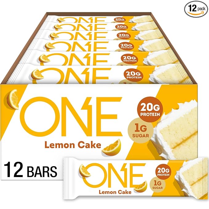 ONE Protein Bars, Lemon Cake, Gluten Free with 20g Protein and 1g Sugar, Pantry Staples, 2.12 oz (12 Count), Packaging May Vary