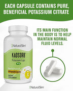 NaturalSlim Natural Potassium Citrate Gluconate 99 mg - Kadsorb Supports Electrolyte Balance & Normal pH - Absorbable Potassium Supplements with Essential Minerals - Non GMO 400 Capsules 3 Pack