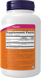 Now Supplements, Vitamin D3 & K2, 1,000 IU/45 mcg, Plus Cardiovascular Support*, Supports Bone Health*, 240 Veg Capsules