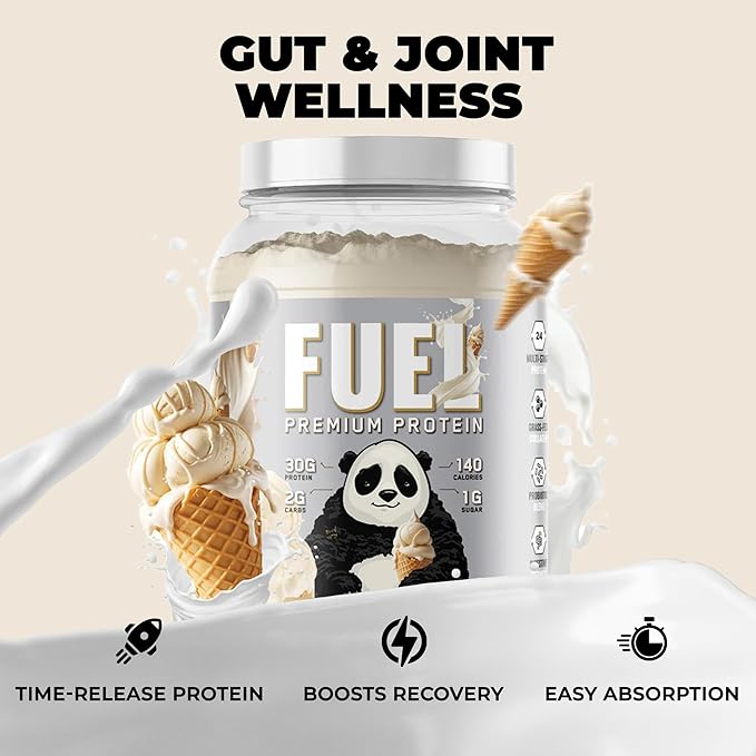 Underground Bio Labs Panda Fuel Premium Protein Whey,Hydrolyzed Collagen,Casein,Probiotics, Enzymes, Keto Friendly,Time Release, 25 Servings (2.5 Pound, Vanilla Ice Cream)