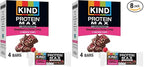 KIND Protein MAX, Raspberry Cocoa Crisp, 20g Protein, 1g Sugar, Low Sugar, High Protein Snack Bars, 4 Count (Pack of 2)