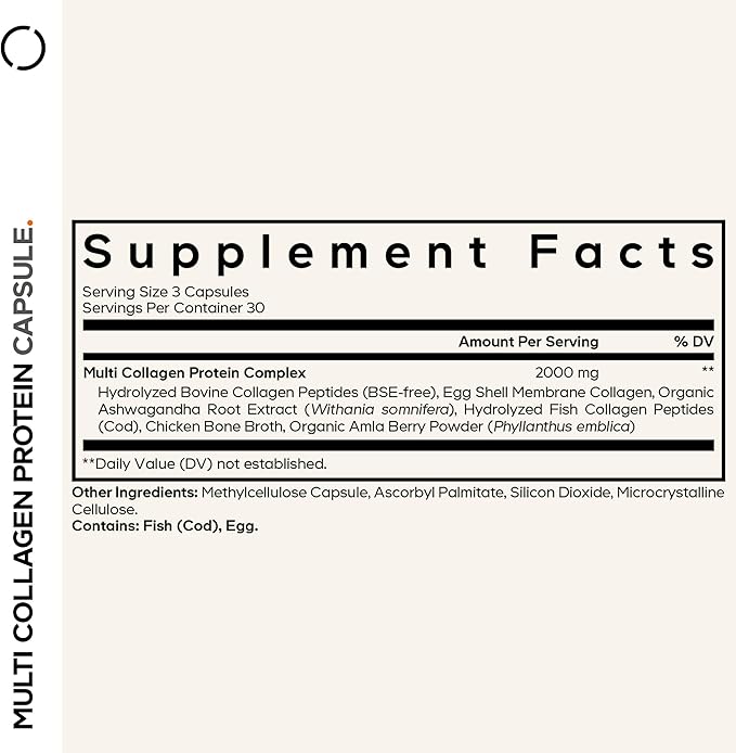 Codeage Multi Collagen Capsules – 5 Collagen Types I, II, III, V & X – Hydrolyzed Grass-Fed Bovine Protein with Ashwagandha, Amla, and Vitamins - 2-Pack