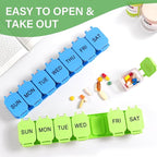 2-Pack Large Waterproof 7-Day Pill Organizer - Extra Large AM/PM Pill Boxes for Vitamins, Fish Oils & Supplements, Portable Daily Medication Dispenser