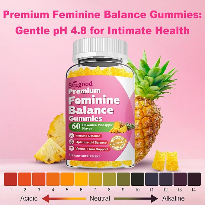 Feminine Balance Gummies for Women, Premium PH Balance Supplement with Vitamin C & D for Women's Vaginal Health & Immune Support, Vegan, Pineapple Flavor, 120 Count