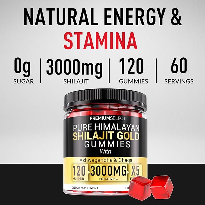 Shilajit Gummies for Men 3000mg – 120 Gold Shilajit for Men Gummies Sugar Free with Fulvic Acid – Natural Energy, Vitality & Stamina Support Chewable – Pure Himalayan Shilajit Gummy Chews
