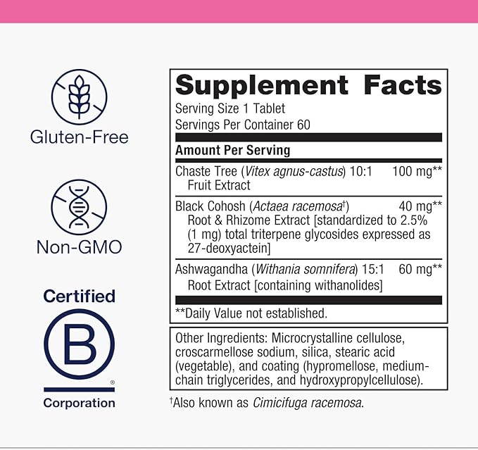 Metagenics Chasteberry Plus - Hormone & Reproductive Health with Chasteberry, Black Cohosh & Ashwagandha - Supports Menstrual & Menopause Balance* - Non-GMO, Gluten-Free, Vegan - 60 Tablets