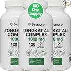PRISTINE'S Tongkat Ali 1000mg 180 Day Supply (3 Pack) - Athletic Performance Support - Lean Mass Muscle Building Herbal Supplement for Men & Women - Vegan, Gluten Free, Non GMO