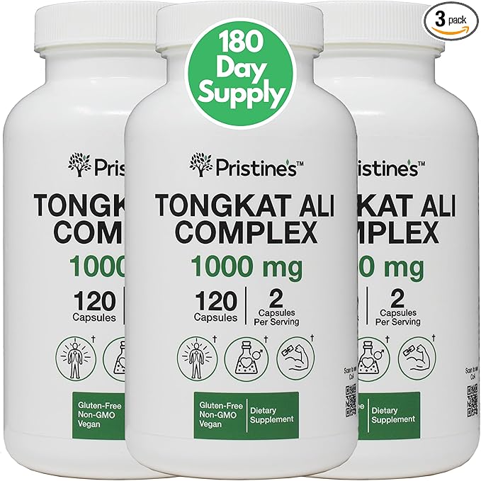 PRISTINE'S Tongkat Ali 1000mg 180 Day Supply (3 Pack) - Athletic Performance Support - Lean Mass Muscle Building Herbal Supplement for Men & Women - Vegan, Gluten Free, Non GMO