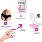 Emergency Panties 4in1 Kit Includes Seamless Bikini Underwear, Fresh Wipe & Liner Accidents Travel On-The-Go Hygiene Toiletry Kit Black Bikini