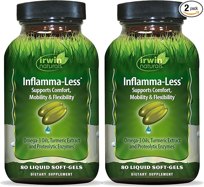 Irwin Naturals Inflamma-Less - Turmeric Extract & Omega-3 Fish Oil - Joint Supplements for Men & Women - Supports Mobility & Comfort - Promotes Healthy Inflammatory Response - 80 Soft-Gels, 2 Pack