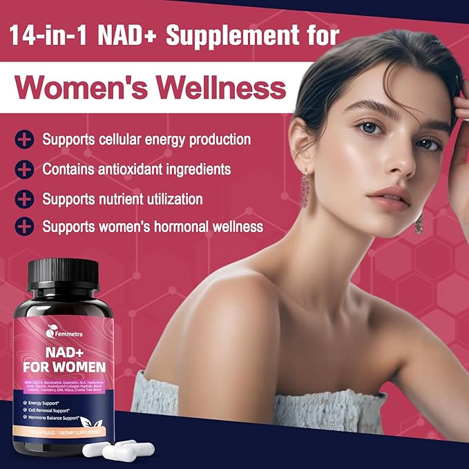 NAD+ Supplements for Women | NAD Resveratrol for Cellular Energy, DIM & Cranberry for Hormone Balance & Estrogen Balance | Non-GMO, 120 Capsules