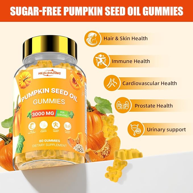 Pumpkin Seed Oil with Saw Palmetto: Pumpkin Seed Oil Gummies Extract Sugar-Free 3000mg Per Serving for Hair Growth Urinary Bladder & Prostate Health Non-GMO