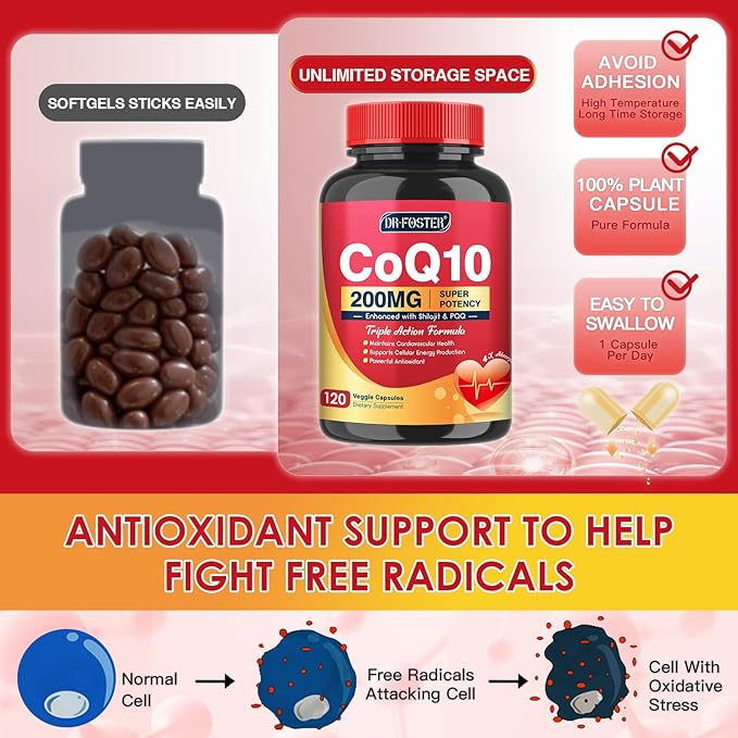 CoQ10 200mg with PQQ & Shilajit - High Absorption with Bioperine Coenzyme Q10 Supplements - Powerful Antioxidant for Heart & Brain Health and Energy-Production - 120 Veggie Capsules