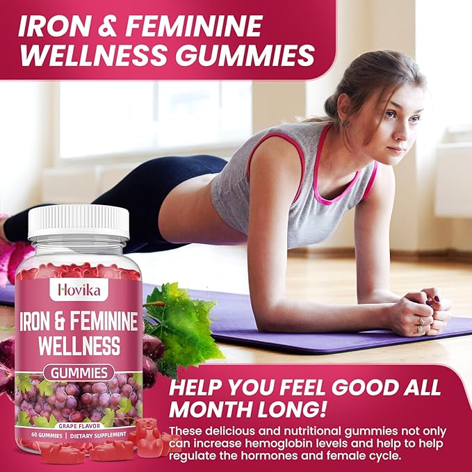 Iron & Hormone Balance for Women Gummies, 40mg Iron Supplement Anemia with multivitamin for Women, Zinc, Selenium, Iodine - for Iron Deficiency - Natural Hormonal Support for PMS, Vegan 60 Count