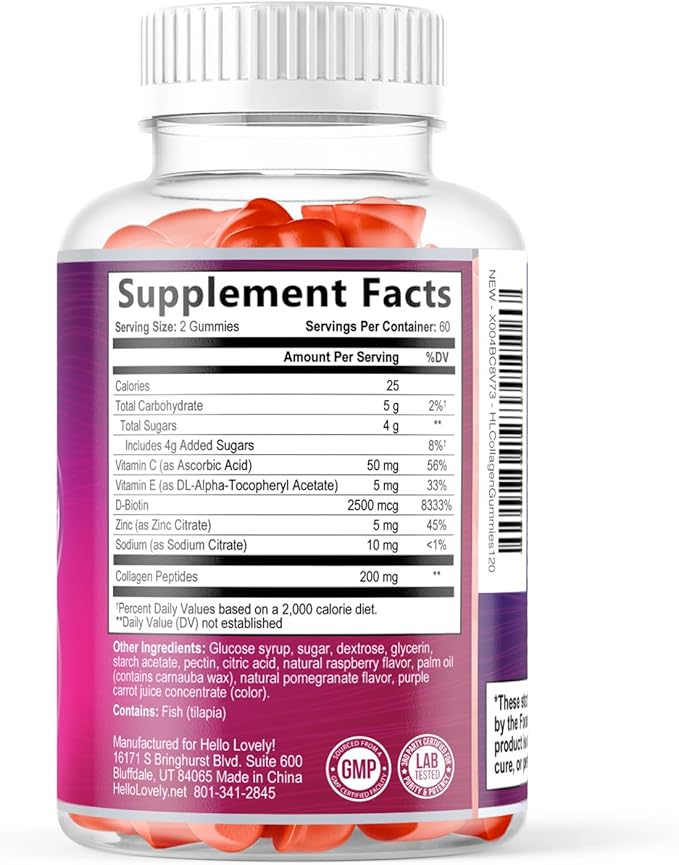 Collagen Peptides Gummies - 2500 mcg D-Biotin Per Serving - Hydrolyzed Protein Type I & III Multi Collagen Supplement with Vitamin C & Zinc - Support for Hair, Skin, Nails, Berry Flavor - 120 Gummies