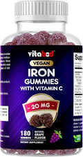 Vitabod Iron Gummies Supplement for Women, Men & Kids - 20mg - with Vitamin C - Dietary Supplement for Red Blood Cell Support, 180 Pectin Based Gummies