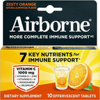 Airborne Immune Support Effervescent Tablets, Zesty Orange Flavor - 10ct with 1000mg Vitamin C + Vitamins A, D, E, Zinc, Selenium, Manganese & Herbal Blend - Sugar‑Free, Gluten‑Free