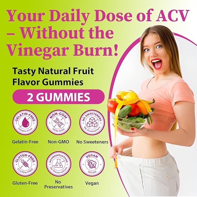 Appetite Suppressant Supplement| Akkermansia Function| Apple Cider Vinegar Gummies with Green Tea Extract, Probiotic for Fat Burner, Detox Cleanse, Metabolism, Energy & Digestive Health, 60 Gummies