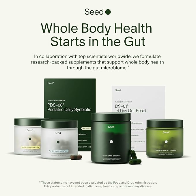 Seed DS-01 Daily Synbiotic - Prebiotic and Probiotic for Women & Men - Digestive Health, Gut Health, Immune Support, Bloating & Constipation Relief - Vegan & Shelf-Stable - 60-Day Refill (120ct)