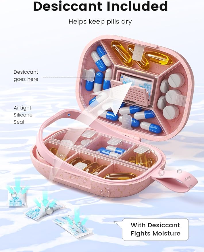 Travel Pill Organizer, Daily Pill Box 8-10 Compartments Adjustable, 7 Day Weekly Label Small Pill Case, Portable Medicine Container Moisture Proof Vitamin Supplement for Pocket Purse-Purple