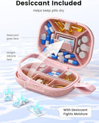Travel Pill Organizer, Daily Pill Box 8-10 Compartments Adjustable, 7 Day Weekly Label Small Pill Case, Portable Medicine Container Moisture Proof Vitamin Supplement for Pocket Purse-Purple