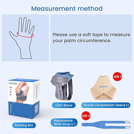 Velpeau CMC Thumb Brace for Osteoarthritis - with Shape-memory Restriction Splint, CMC Joint Stabilizer, Basal Thumb Arthritis Pain Relief and Support for Women and Men (Blue, Left Hand, X-Small)