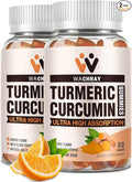 Turmeric Curcumin Gummies with Ginger & Black Pepper Extract - 2 Pack Tumeric Gummy Supplements for Pain Inflammation Joint Weight Health Support - Vegan, Organic, Gelatin-Free - for Adults and Kids