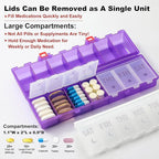 Foldable Pill Organizer 2 Times a Day w/Etched Labels -Dual Protection & Portable Weekly AM PM Pill Box, 7 Day Medicine Container, Large Travel Pill Case for Daily Supplement Vitamin -Clear Purple